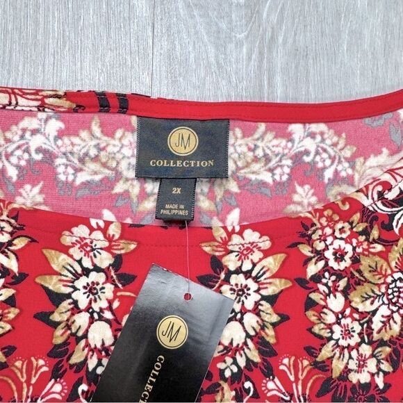 Red Printed Blouse 2X - Picture 2 of 7